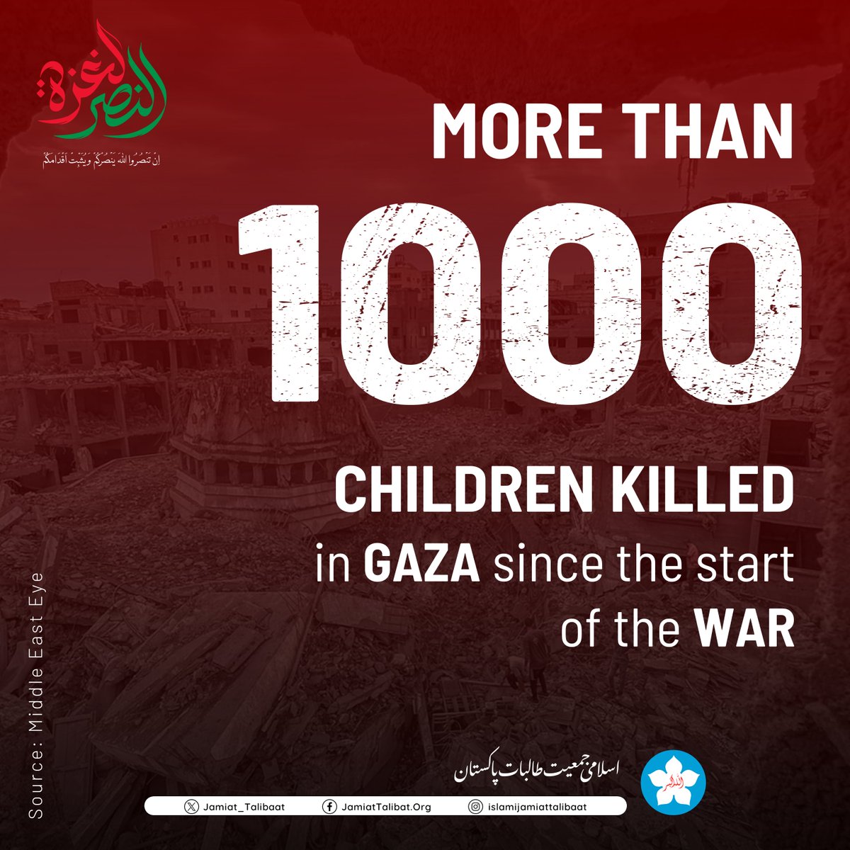 Jamiattalibatpk's tweet photo. At least a thousand Palestinian children have been killed in Gaza since Israel launched its bombing campaign in the region on October 7.
It's a GENOCIDE
#GazaGenocide #PalestineGenocide #IsraelGazaWar #FreePalestine #IsraelPalestineConflict #ZionistTerror https://t.co/JeSjjMpLa6