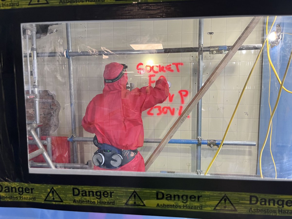 BeereGroup's tweet photo. Live #asbestos enclosure works at University of Swansea on behalf of @weareOESLtd.  Following direct liaison with the uni's tech team we commenced with the identification and isolation of all #electrical  services across multiple asbestos enclosures https://t.co/NZ4dLdP2ue https://t.co/5vSbWm5fyZ