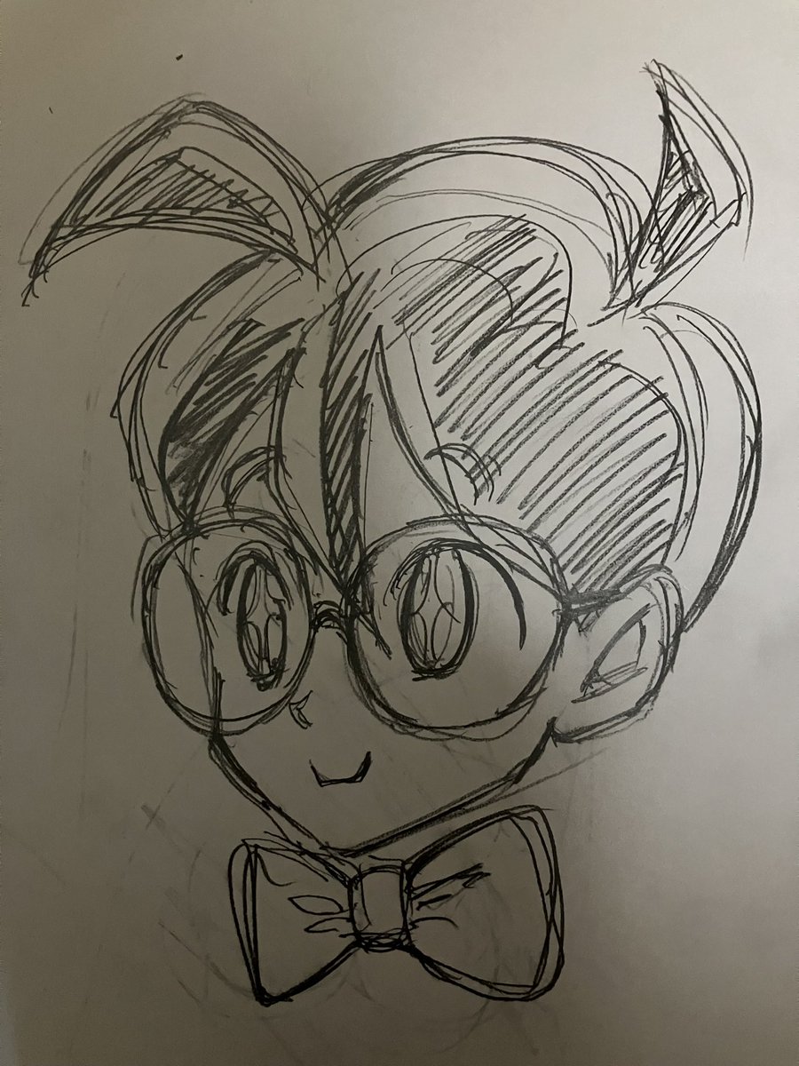 1、まず頭の中に絵を思い浮かべる
2、視線と一緒にその絵を目の前の紙に落とす
3、あとは鉛筆でなぞるだけで良いんやで

とかエラソーに垂れながら完成したのがこちらです
#うろ覚え　#似顔絵