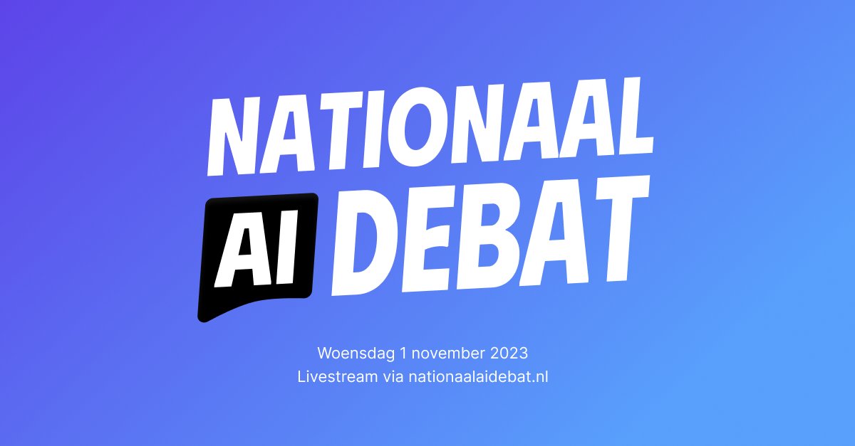 Nat_AI_Debat's tweet photo. #AI: bondgenoot voor de toekomst, of een tikkende tijdbom van ethische dilemma's? 🤔

Op 1 november gaan tech-experts, economen, filosofen, politici, CEO's en meer hierover in gesprek tijdens dé AI-discussie van het jaar.

We houden je graag op de hoogte: https://t.co/9q1NX0vkGW https://t.co/x3zXdMh2ZH