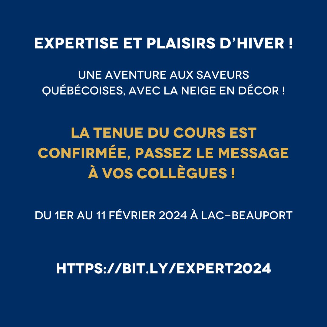 🔥 Bonne nouvelle La tenue du cours Expert 2.0 est confirmée, passez le message à vos collègues ! RDV au Québec le 1er février 2024 😍 Inscription ➡ bit.ly/expert2024 #expert2point0