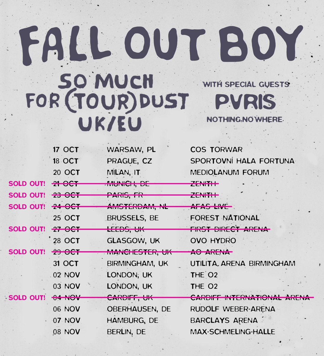 falloutboy's tweet photo. The best part of waking up is ✨ Stardust ✨ in your cup. Excited to start the tour tonight in Europe! Warsaw, see your faces soon 🖤 https://t.co/uI1HzLyhUL

📸 Elliott Ingham https://t.co/anwoRbrtgG
