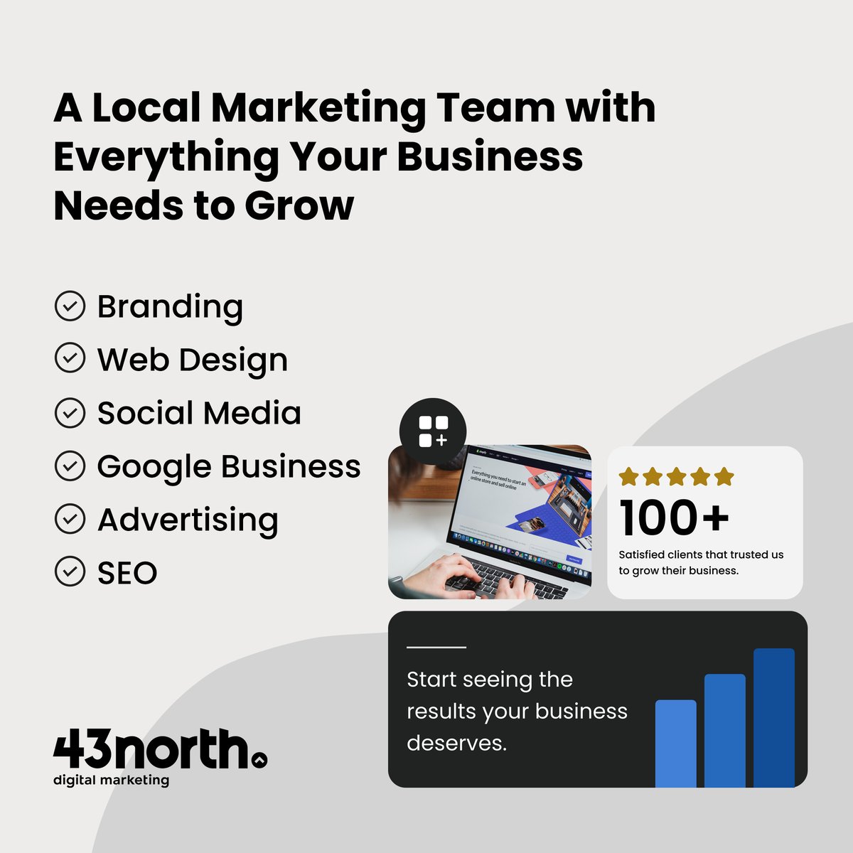 43north is proud to be a part of the Downtown St. Johns community and the Greater Lansing area. We want to serve you by helping you grow your business. Are you facing marketing problems? Call or text us today to chat.
989-249-3364