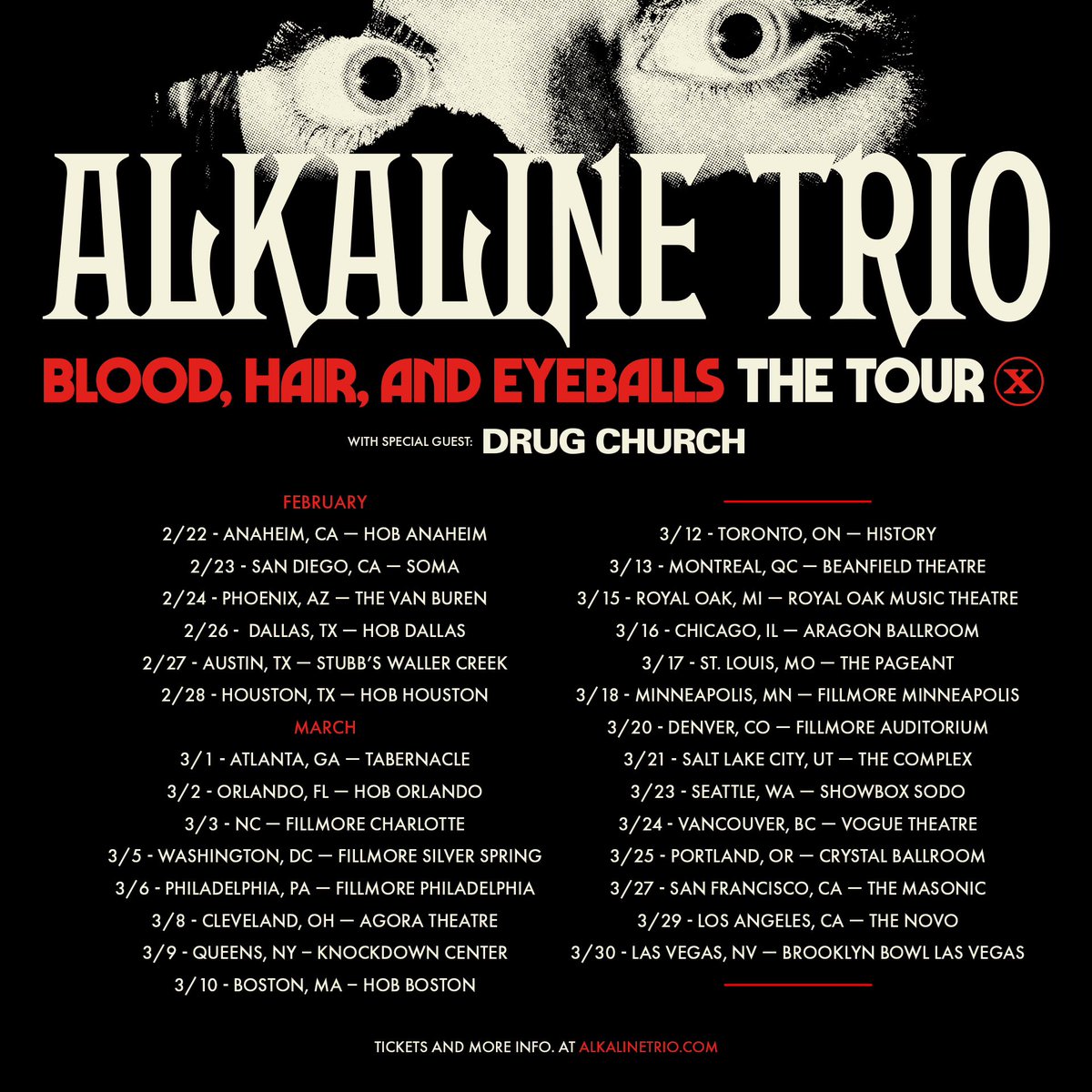 Alkaline_Trio's tweet photo. NEW SONG – NEW TOUR – NEW ALBUM –
.
We are beyond excited to unveil our new song/video, announce a full US Tour (presale starts TODAY at NOON EST) and announce our new record will be out in January!
.
Check it all out at https://t.co/gJxJJO1lOS
.

@stevecaballero 
@ChrisCobraCole https://t.co/TyNha58EJF