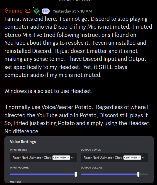 captrosha's tweet photo. @discord_support 
No matter what I do, it plays YouTube audio if my mic is unmuted. https://t.co/UET5sWfmKp