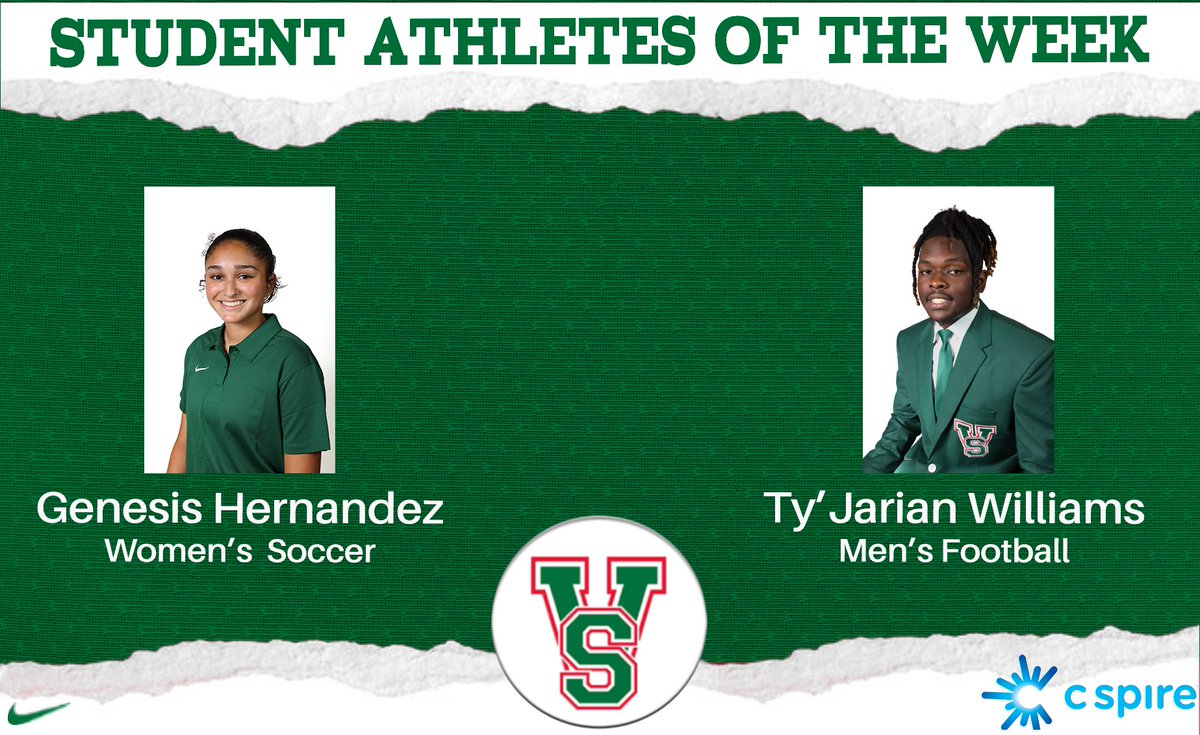 The MVSU athletics program recognizes soccer’s Genesis Hernandez and Ty’Jarian Williams as the MVSU student-athletes of the week sponsored by @CSpire . This award recognizes student-athletes who have excelled in competition and in the classroom. #EleVate