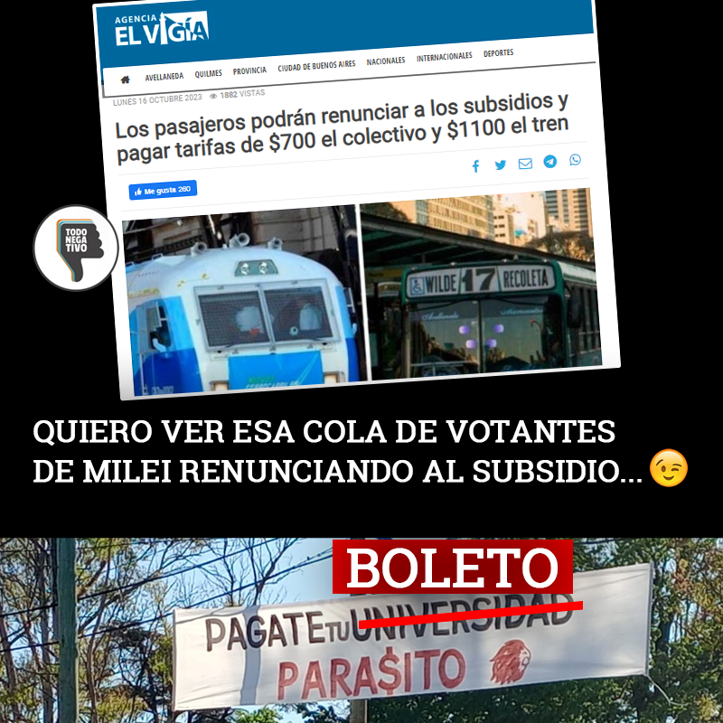El ministerio de Transporte abrió la inscripción para renunciar a los subsidios VOLUNTARIAMENTE. #PagateTuBoletoParasito