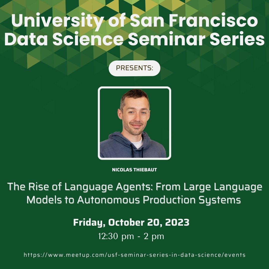 We're excited to introduce our guest speaker, Nicolas Thiebaut, for the USF Data Science Speaker Series on Friday, the 20th, @ 12:30 PM. He'll explore the advancements in Large Language Models (LLMs) that have opened up new possibilities. 📷RSVP: meetup.com/usf-data-scien…