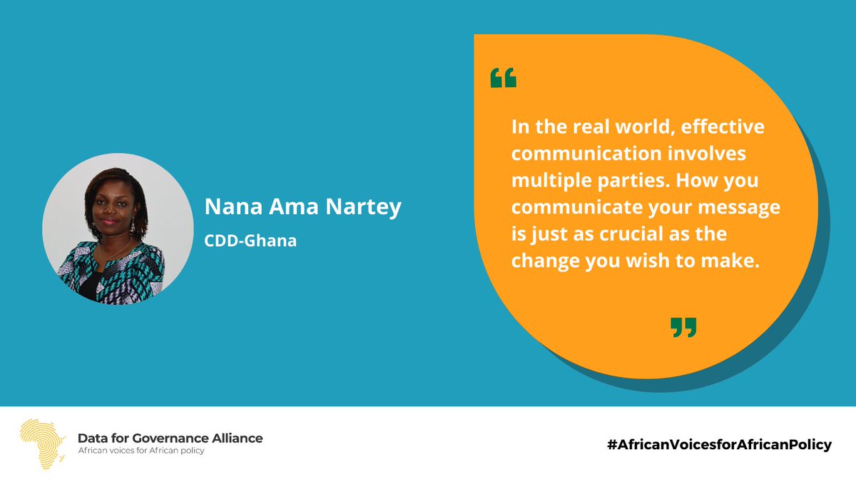 Our communications #expert for the convening, @Namabynature from @CDDGha kickstarts the afternoon session with a communication hands-on training for our participants. Here is what she says about communication: #AfricanVoicesforAfricanPolicy #D4GA #DataForChange