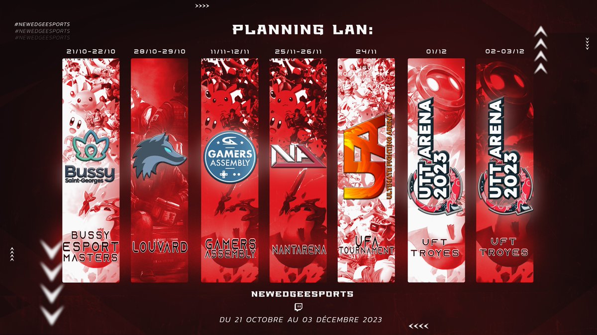 📢 La NewEdge fait le Tour de France et de la Belgique 
 
Au cours des 7 prochaines semaines, nous allons envoyé 20 joueurs en LAN sur #SSBU, #R6S et #TFT 🤭

1⃣ Bussy Esport Masters sur TFT &amp; SSBU à Bussy
2⃣ LouvardGame sur R6S à Liège
3⃣ Gamers Assembly sur TFT 
4⃣ Nantarena