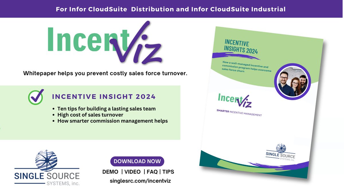 singlesrc's tweet photo. Worried about retaining your top sales achievers? Read our whitepaper: Incentive Insights to learn about preventing costly salesforce turnover. #InforCloudSuiteIndustrial and #InforCloudSuiteDistribution users. Better Commission Management  https://t.co/CJi1jWpJdj https://t.co/CetqqRIXMD