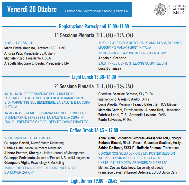 Venerdì 20 ottobre, nel corso della SIM Conference 2023, si svolgerà il SIM Talk su "Management e Tecnologie digitali per il benessere, la salute e la cura in Italia". 

Per conoscere il programma completo della SIM Conference 2023: simktg.it/wp-content/upl…