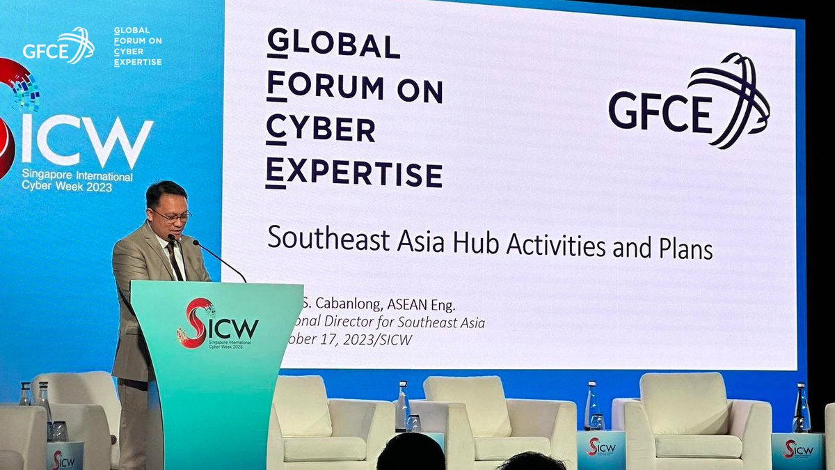 theGFCE's tweet photo. The GFCE Southeast Asia Regional Meeting recently took place in Singapore as part of the Singapore International Cyber Week (SICW). 

@llancop, GFCE Southeast Asia Hub's Regional Director, introduced the Hub's activities and plan to strengthen #cybercapacity in the region. https://t.co/5SoPfDpPSO