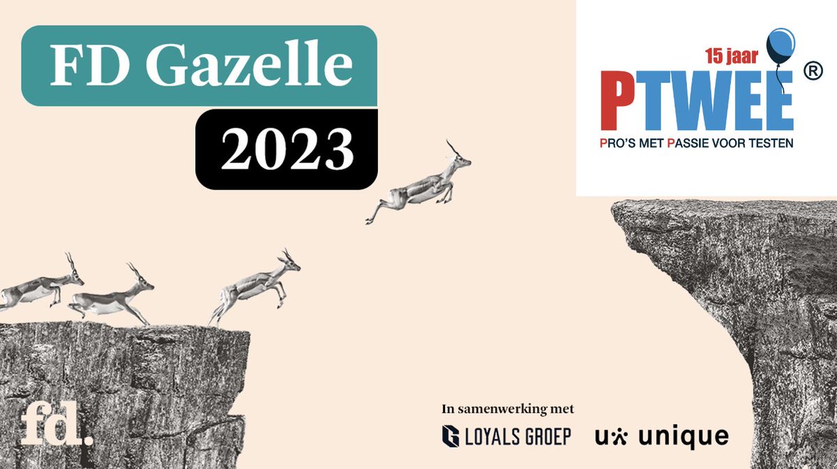 2023 blijft een feestjaar, ook dit jaar is PTWEE uitgeroepen tot FD Gazelle. De achtste keer op rij in de 15 jaar die we zijn!

Trots op al onze 'PTWEElingen' en dankbaar voor het vertrouwen van klanten en partners 🙏. Je zult er maar werken!

lnkd.in/eezW7p9a