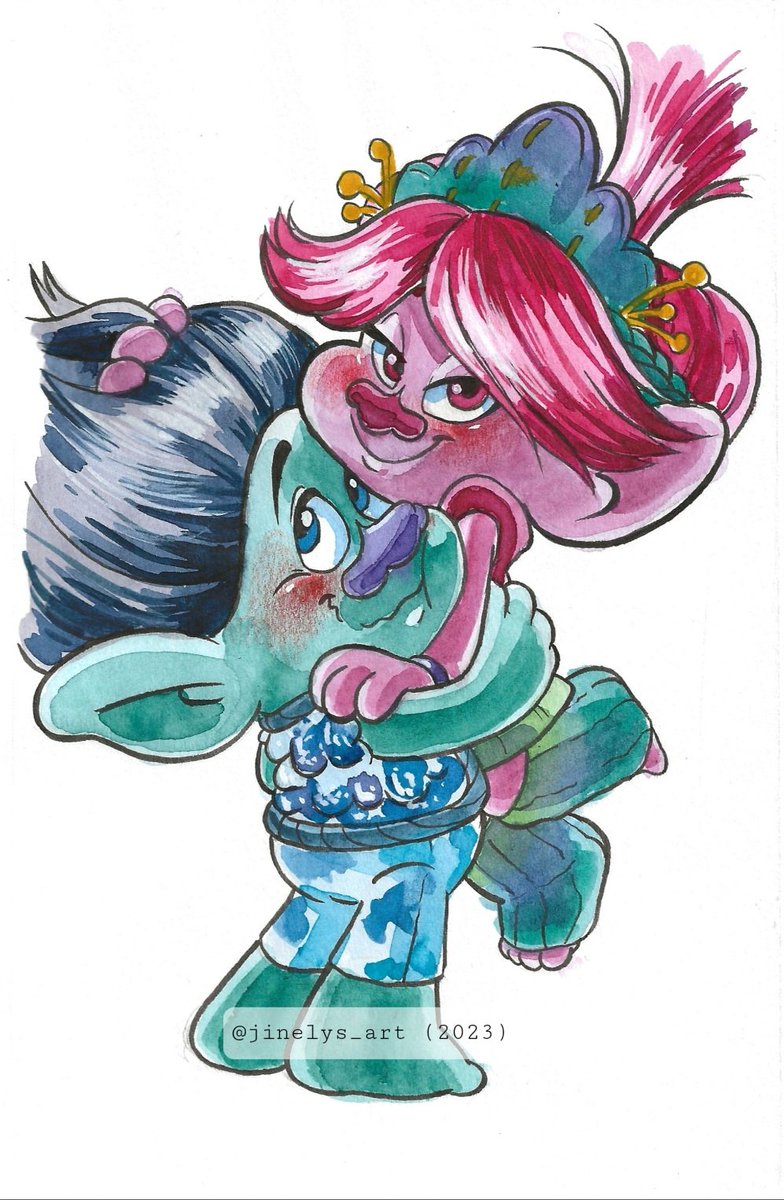 Jinelys_art's tweet photo. Just #Broppy being hella cute #dreamworkstrolls @Trolls #dreamworksanimation #trollsbandtogether #watercolor #fanart #couple #love https://t.co/RUYAFCz50u