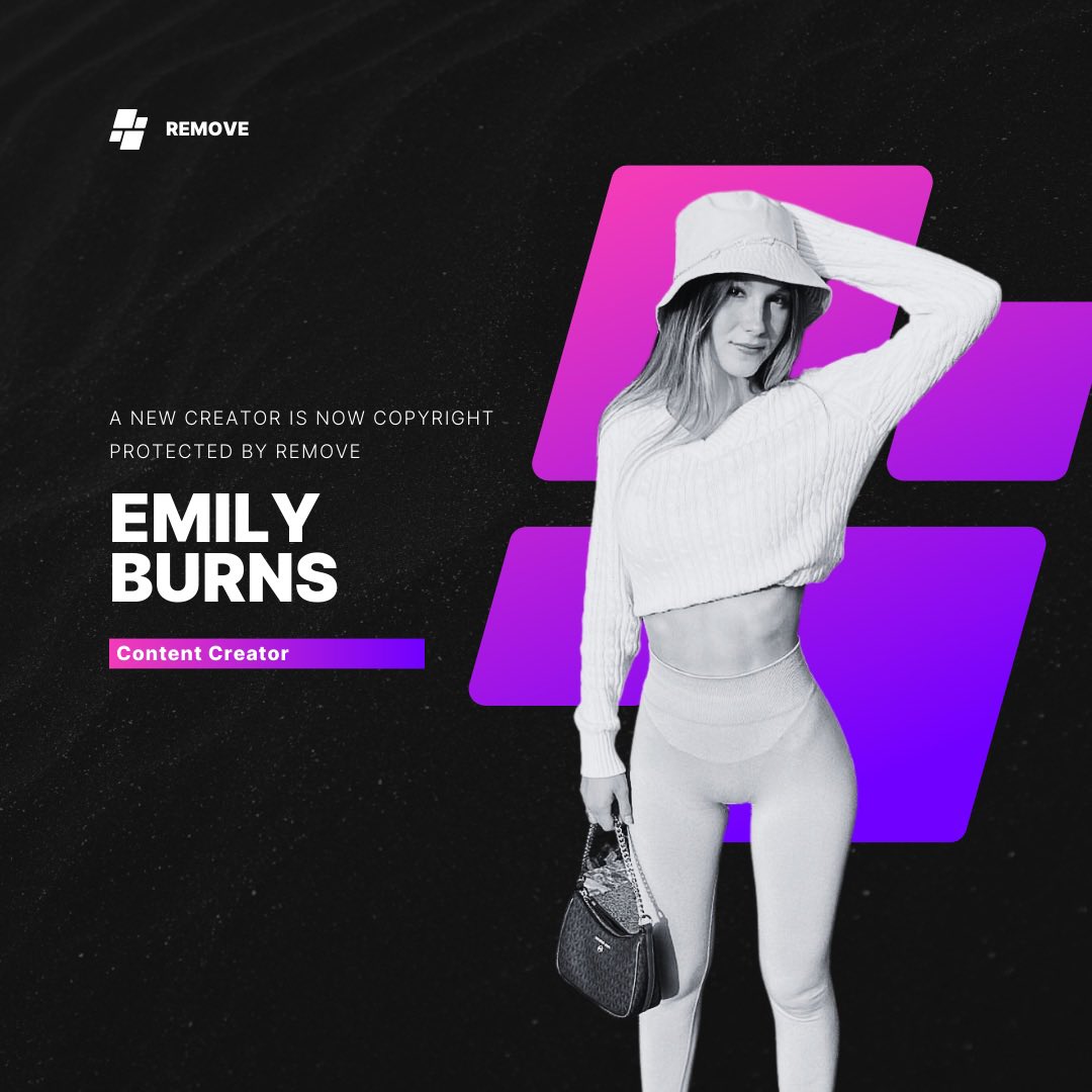 remove_tech's tweet photo. We are excited to welcome Emily to Remove. 

Emily‘s content and brand is copyright protected by law and are now monitored by https://t.co/otZJnj3Ks1 
Any unauthorized use is strictly prohibited and may result in legal action. 💕

#fightpiracy #protectedbyremove https://t.co/pF3F5dwZrK