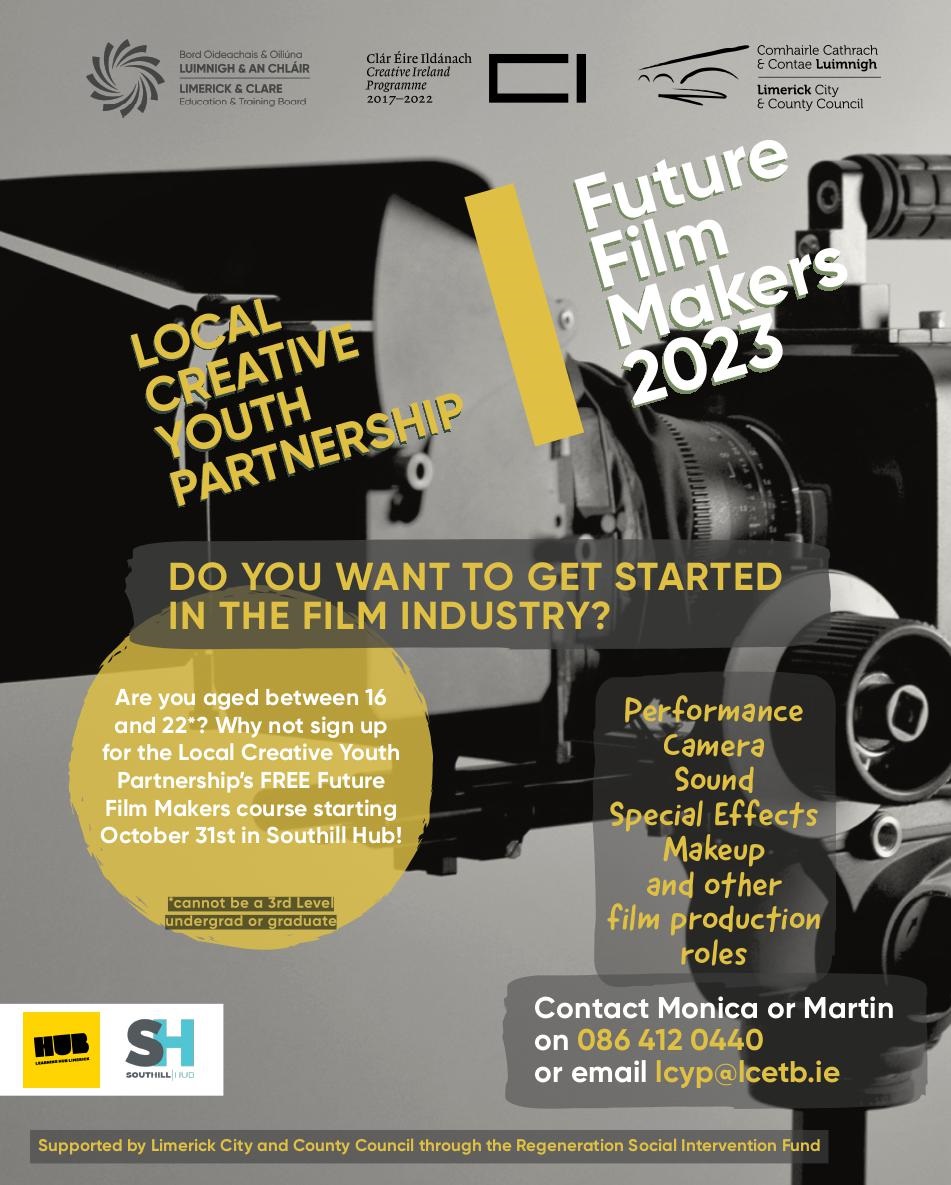 Do you know a young person aged 16 to 22 who might be eligible for Future Film Makers 2023?  Our programme offers introductory training through a hands-on film making project with @RedPawMedia FREE programme, supported by <a href="/LimerickCouncil/">Limerick Council - Comhairle Luimnigh</a>'s Economic and Social Intervention Fund.