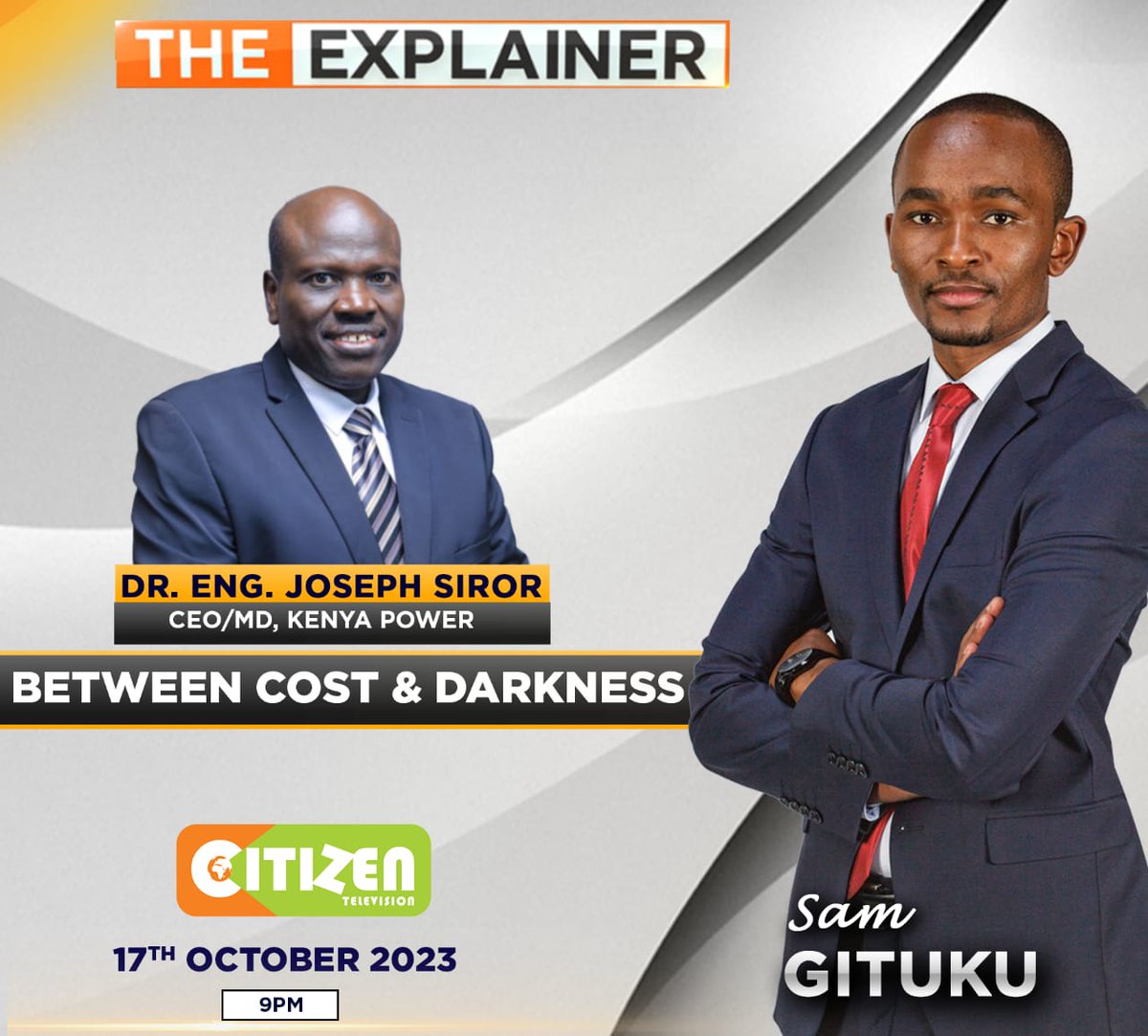Tonight on #TheExplainer we host Kenya Power MD Eng. Joseph Siror on the state of electricity supply in Kenya. What is your question to the Kenya Power MD? At 9pm with <a href="/SamGituku/">Sam Gituku</a>