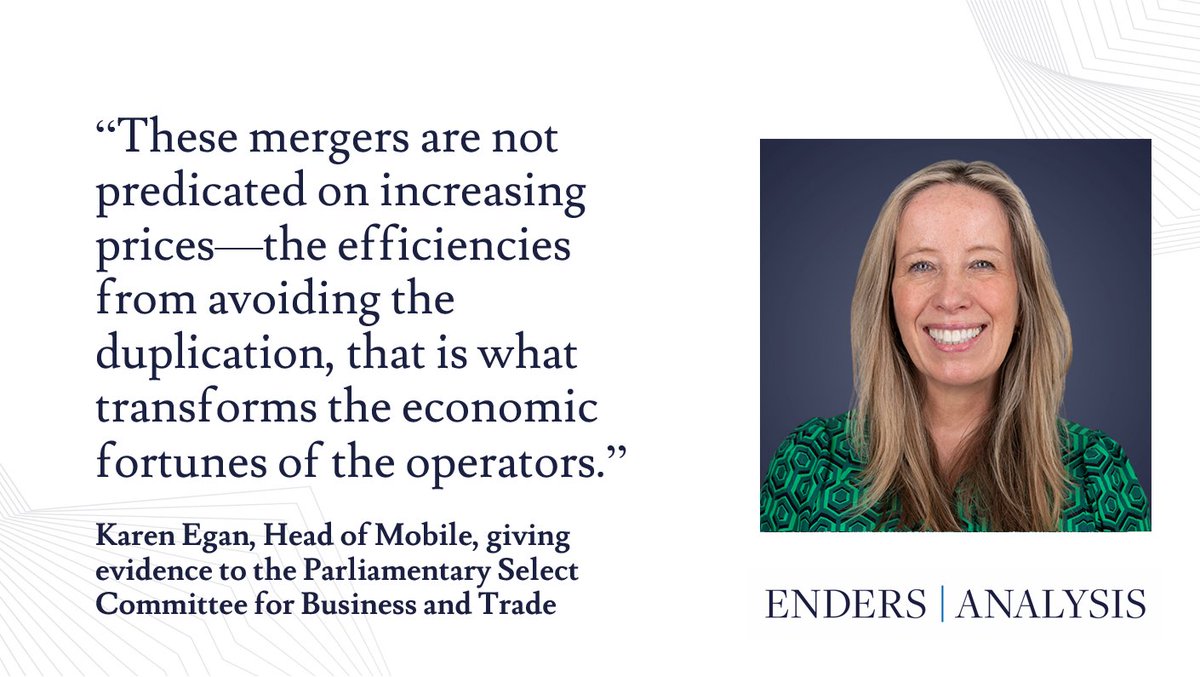 Enders Analysis (@endersanalysis) on Twitter photo Head of Mobile <a href="/KarenEganLondon/">Karen Egan</a> gave evidence to the Parliamentary Select Committee for Business and Trade on the proposed merger between Vodafone and Three.
Watch the full video here: bit.ly/3S2YNJP Head of Mobile <a href="/KarenEganLondon/">Karen Egan</a> gave evidence to the Parliamentary Select Committee for Business and Trade on the proposed merger between Vodafone and Three.
Watch the full video here: bit.ly/3S2YNJP