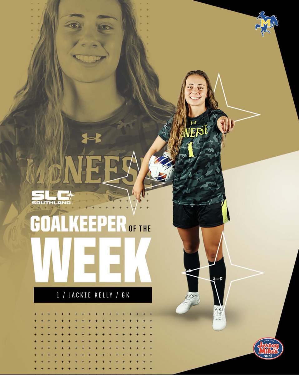 SouthlandSports's tweet photo. ⚽️ Congratulations to this week’s @jerseymikes Southland Soccer Players of the Week:

Goalkeeper - Jackie Kelly, McNeese.
Defensive - Alexi Pitt, McNeese.
Offensive - Hanna Moffatt, Southeastern.

#EarnedEveryDay https://t.co/6ceifIFE1r