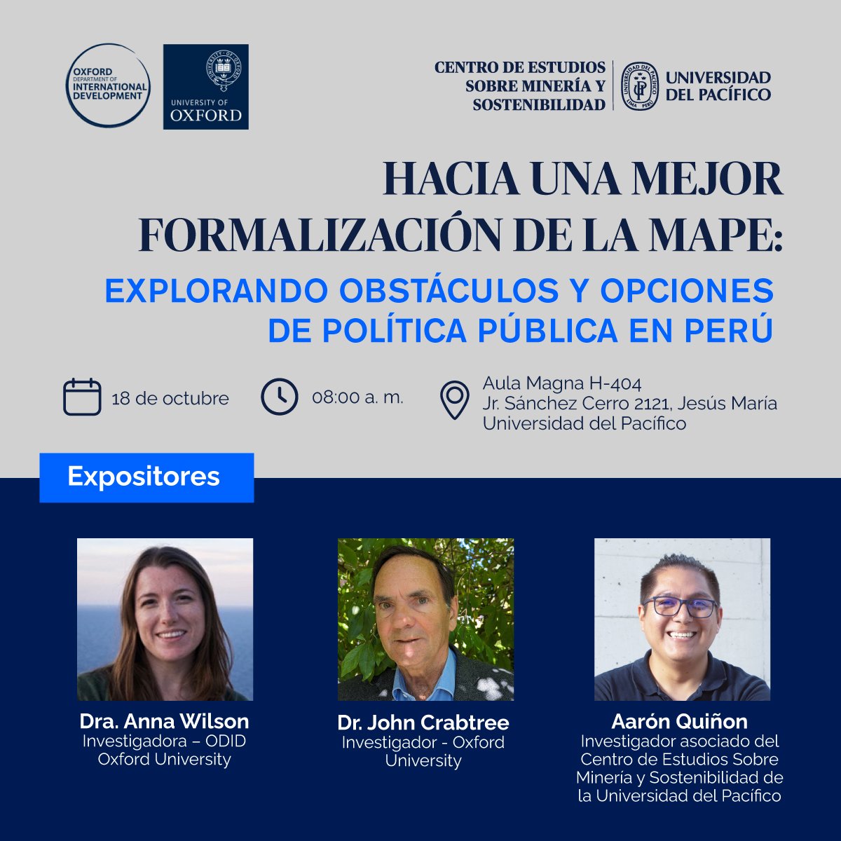 Tras dos años de chamba, emocionado de compartir los avances del estudio que realizamos con <a href="/AnnaWilsonBlurb/">Anna Wilson</a>  y <a href="/dsanco/">Diego S-A</a> <a href="/LACOxford/">LAC Oxford</a>  sobre la formalización de la minería artesanal y de pequeña escala (MAPE). Comentaristas de lujo.

Mucho por construir para lograr una MAPE formal.