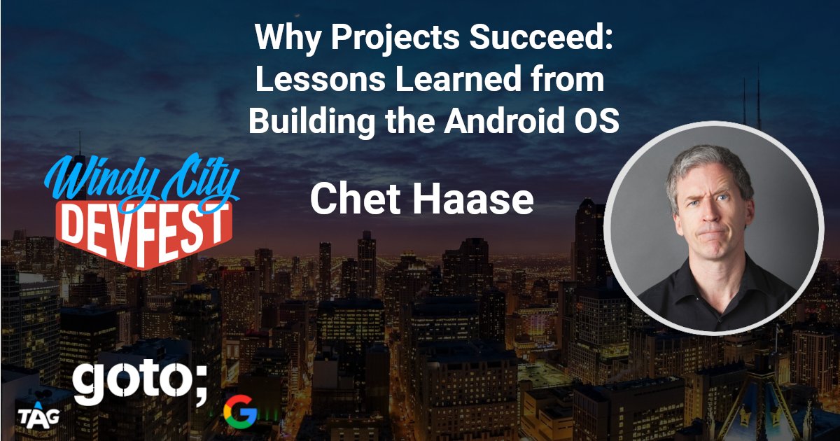 We are so excited to have the legendary <a href="/chethaase/">Chet Haase</a> sharing "Why Projects Succeed: Lessons Learned from Building the Android OS" at Windy City #DevFest23 in Chicago next week on October 24th!

Tickets are still available for this FREE event: windycity.devfest.io