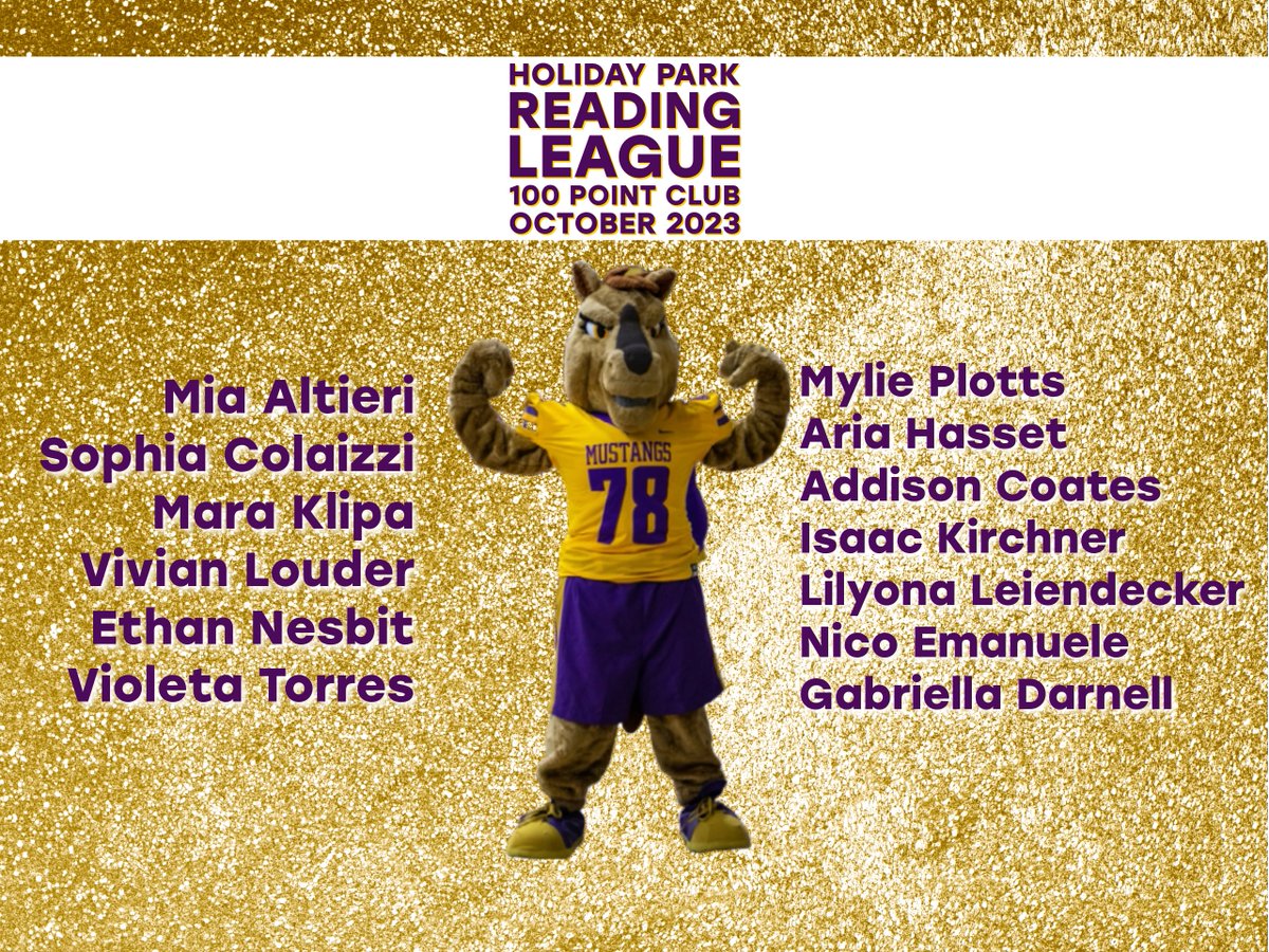📚💫HPRL Announcement! Introducing our 💫 13 💫outstanding members of the  Holiday Park Reading League 100 Point Club for OCTOBER 2023!  WAY TO GO HPRL!  Please share this fabulous student news!💫📚
<a href="/plumboroughsd/">Plum Borough SD</a>
<a href="/HPEPBSD/">Fran Sciullo, D.Ed.</a>
<a href="/PlumTeachers/">Plum Teachers</a>