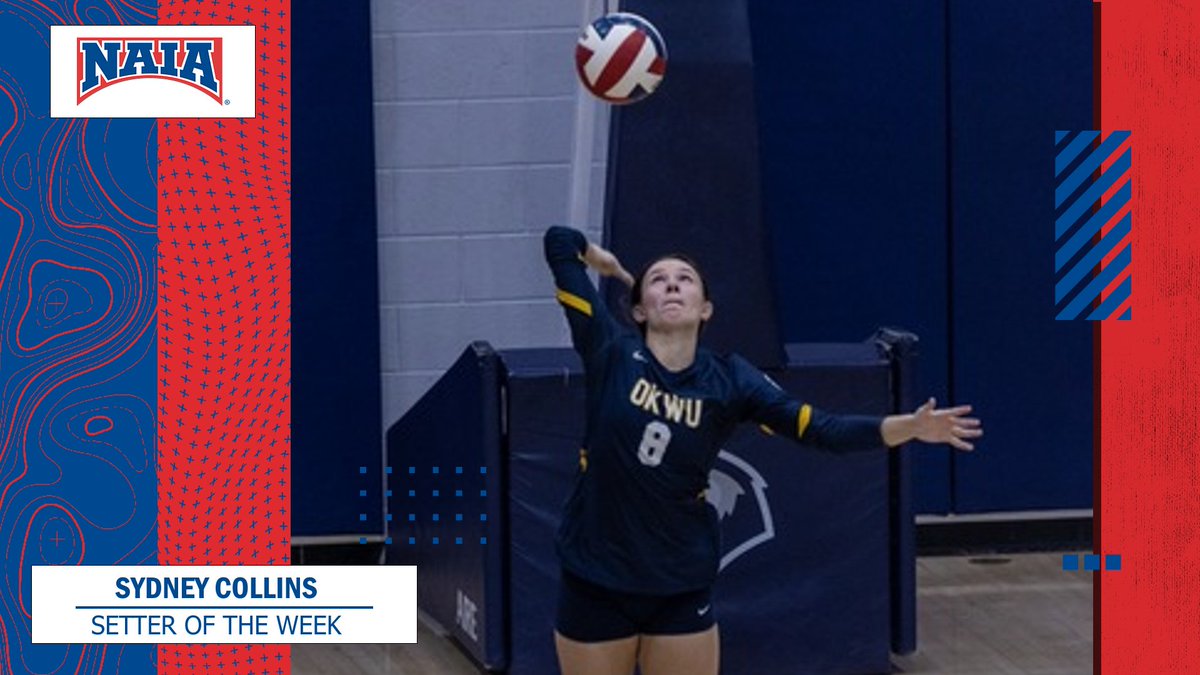 W🏐
Sydney Collins of <a href="/OKWUeagles/">OKWU Eagles Athletics</a> is this week's #NAIAWVB Setter of the Week. Collins put up 14.43 assists per set last week. 

Check out the rest of her stats--&gt; bit.ly/3M4BprU

#NAIAPOTW #collegevolleyball