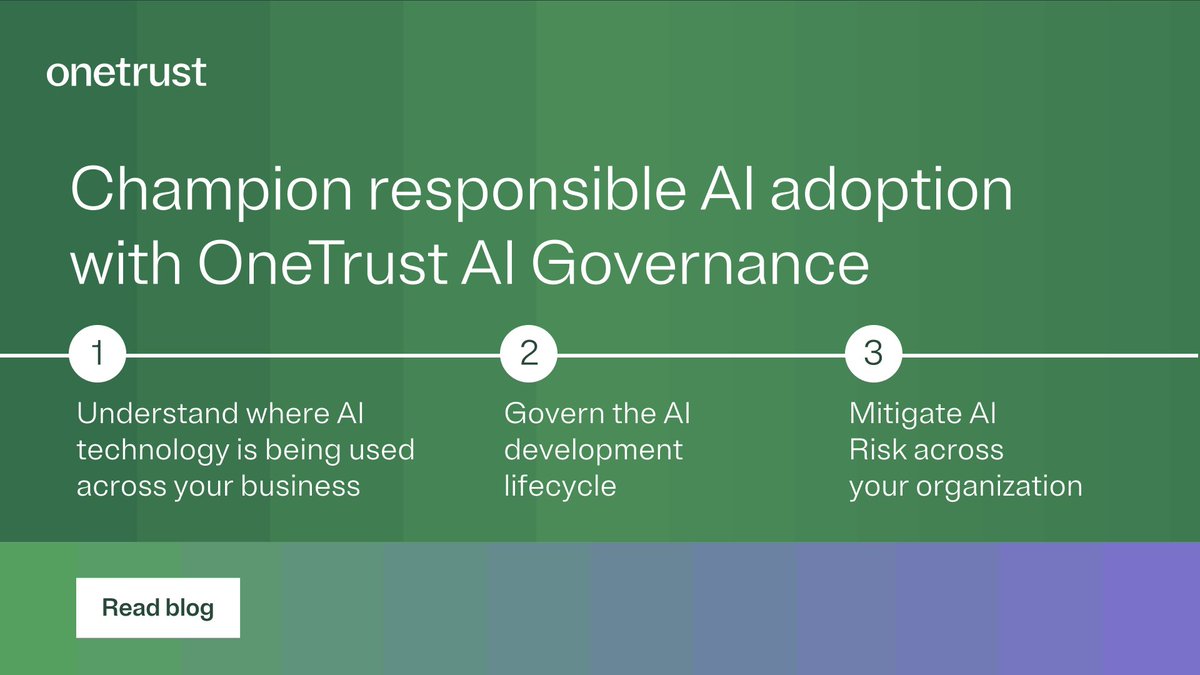 🔍 As the AI world evolves, so do the rules.

Thrilled to introduce OneTrust AI Governance, our answer to the complex world of AI.

Join us in shaping a responsible AI future, fostering trust and transparency. 🤝

onetrust.com/blog/embracing…