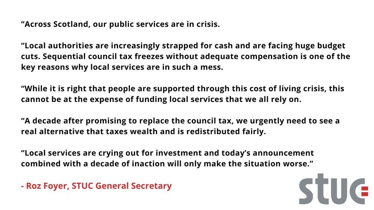 🚨 NEW: STUC responds to the First Minister’s announcement of a council tax freeze.