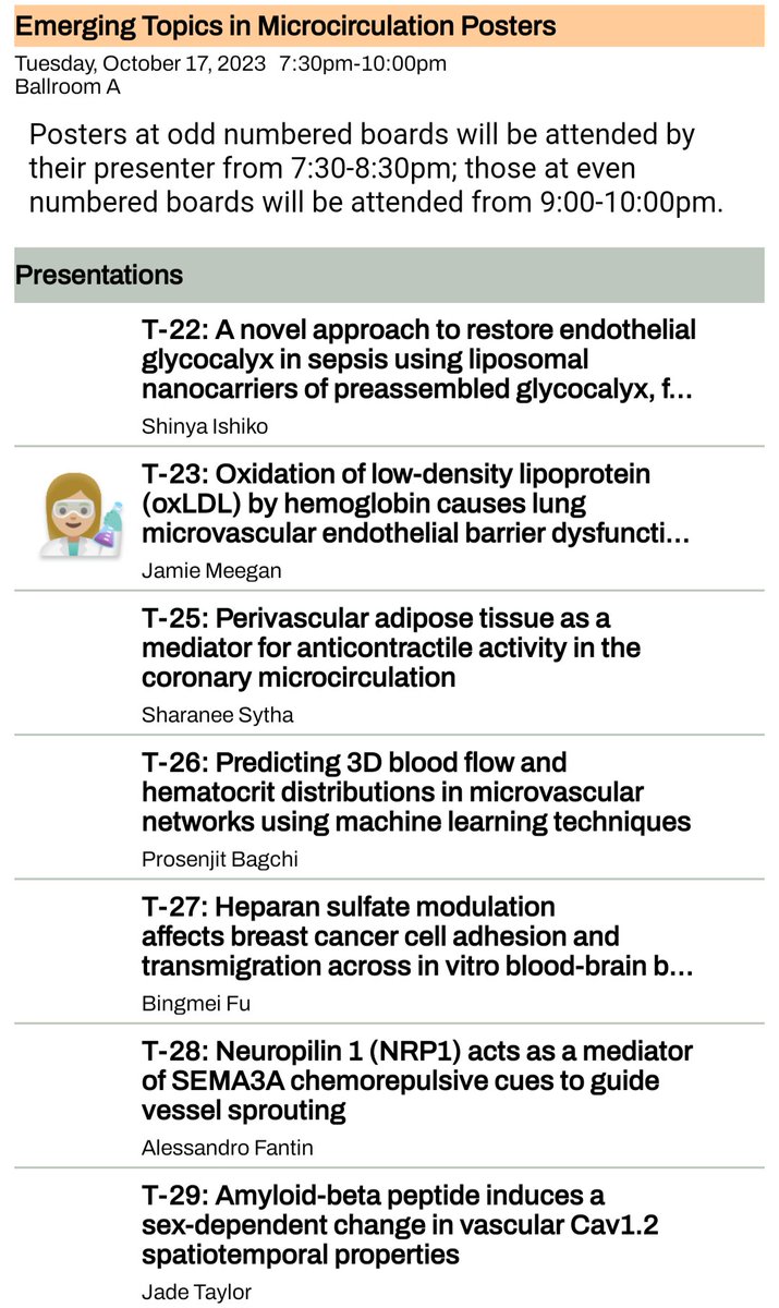 If you are at #VascularBiology2023 I'd be thrilled to have you attend my short talk this afternoon (Emerging Topics in Microcirculation) and visit my poster tonight (No. 23) to chat! @The_MCSociety @vascularbiology