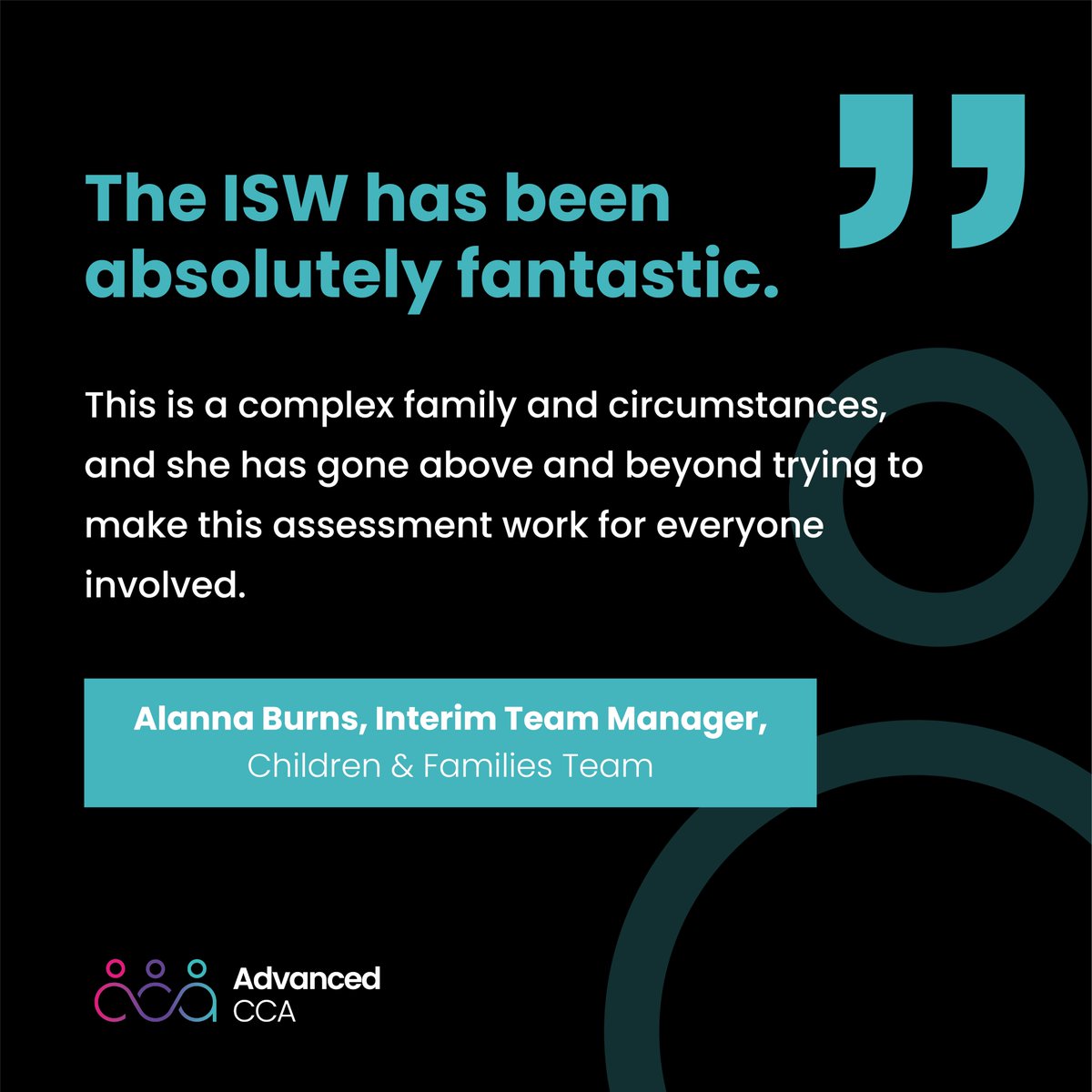 Another fantatsic testimonial for one of our Independent Social Workers.

To find out more about working with ACCA, call 03300 947 365