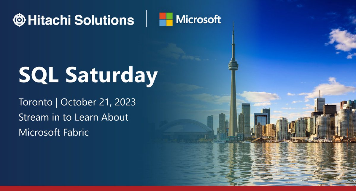 HitachiSolUS's tweet image. Join Microsoft Fabric expert Simon Nuss in downtown Toronto for #SQLSaturday on October 21 for his presentation on Fabric Event Streams & Data Activator: Streaming Made Easy.
eventbrite.ca/e/sql-saturday…
#HitachiSolut