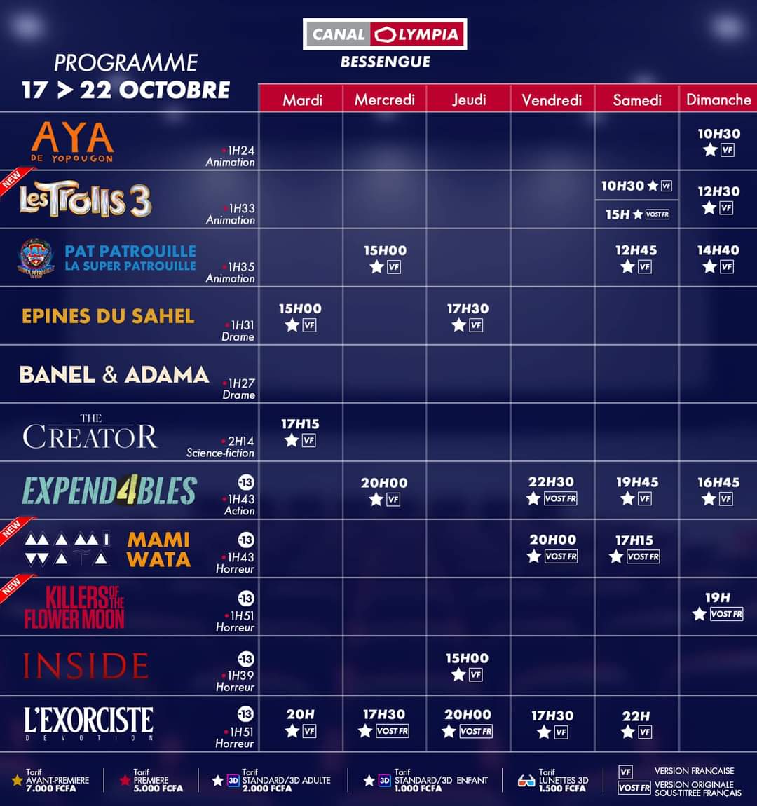 Ledawa's tweet photo. PROGRAMME CINÉMA DE LA SEMAINE
#CANALOLYMPIABESSENGUE
#CANALOLYMPIAYAOUNDE1
#CINEMAEDEN
#GENESISCINEMAS
#DOPE #DCLP #YCLM
#DOUALACESTLAPUISSANCE
#YAOUNDECESTLAMAGIE https://t.co/JzjcozfJdW