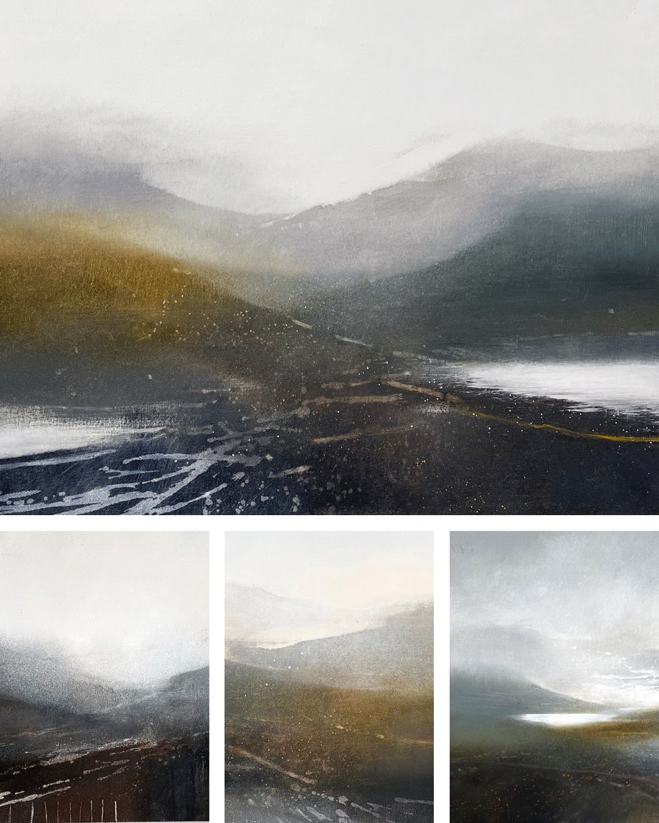 felicitykeefe's tweet image. Works in progress today, Misty lakes and winter hills evolving in the studio… #artiststudio #landscapeart #landscapeartist #environmentalart #environment