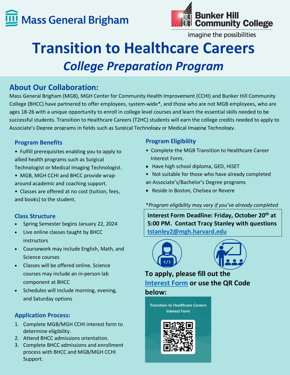 RevereWorks's tweet photo. @Revere311 young adults check out this free opportunity to earn college credits towards a career in healthcare! Interest form due Friday. https://t.co/BwVrOMmzyk