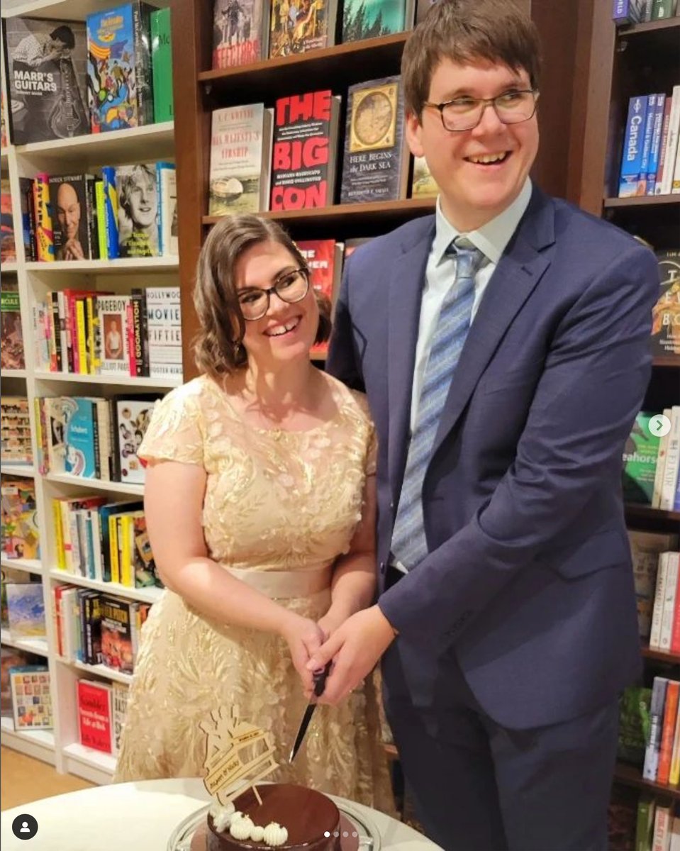 Congratulations! My niece Nicky <a href="/postmodernpoet/">nicky borland</a> and her husband Rupert <a href="/RupertMcnally/">Rupert</a> cutting the cake at their wedding. Avid readers, they got married in Rupert's bookstore <a href="/BenMcNallyBooks/">Ben McNally Books</a> ! #booklovers