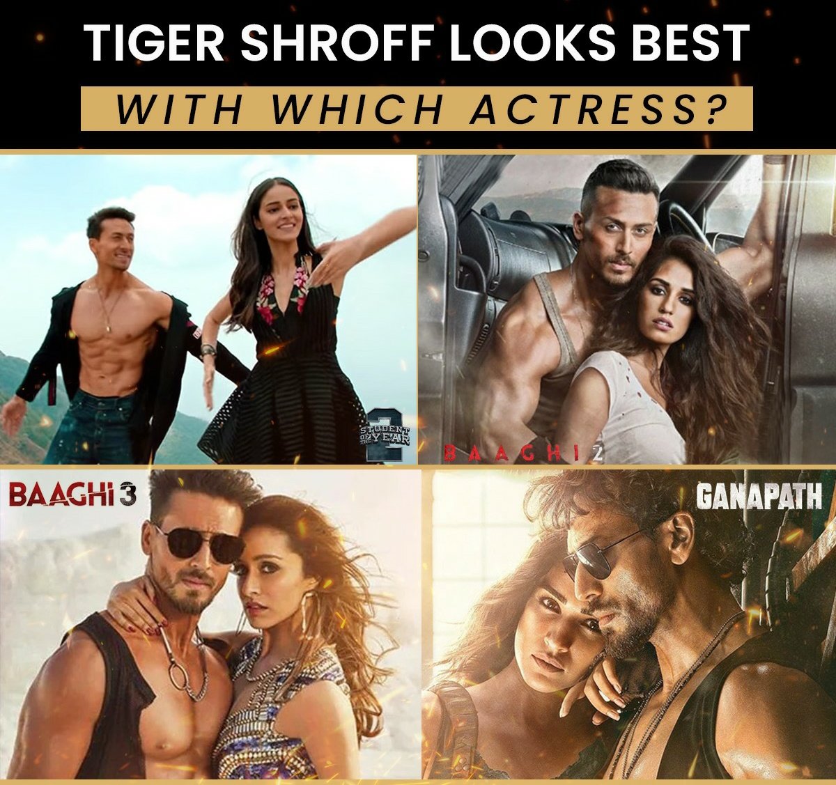 Tiger Shroff has always formed a nice jodi with the female lead, be it #SOTY2, #Baaghi2, #Baaghi3 or #Ganapath! ❤🔥
With which actress does he shine the most?

Let us know in the comments below.

#Ganapath coming to an #INOX near you on 20th October. Book tickets now.