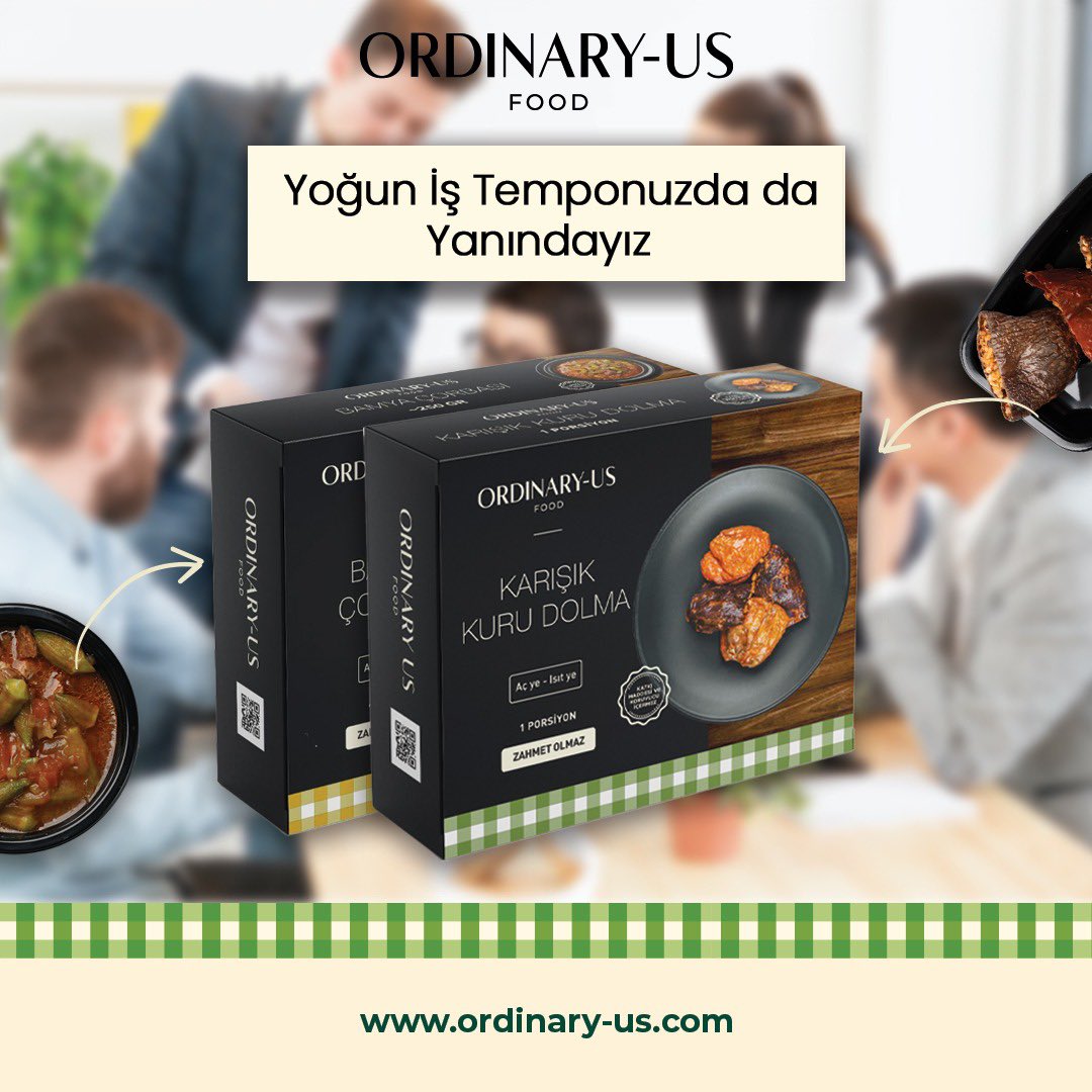 👋🏻 Merhaba Sevgili Ordinary-Us Food Ailesi ve takipçileri. Bugün sizlere 💼 Yoğun iş temposuyla başa çıkmak için pratik bir çözüm sunuyoruz.

🍽️💼 "Ordinary-Us Food ile iş temponuzda yanınızdayız! İşte nasıl:

1️⃣ Açlığınızı gidermek için lezzetli yemeklerimizden birini seçin.
2️⃣
