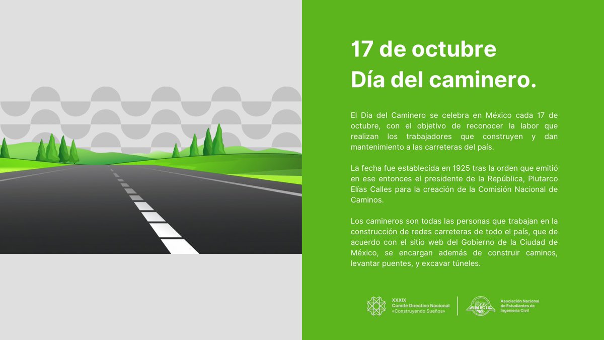 ANEICmx's tweet photo. 17 de octubre
Día del caminero 
#17octubre https://t.co/BDc4KnihDj