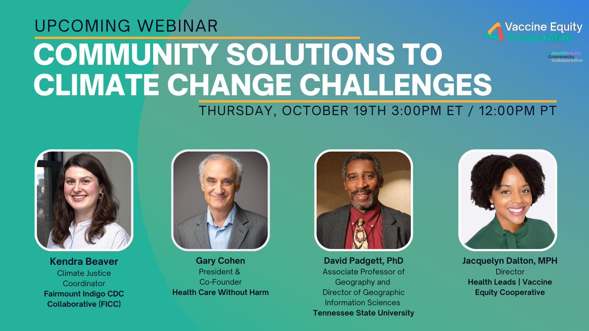 Join Health Care Without Harm founder Gary Cohen and the Vaccine Equity Cooperative on Oct. 19 to learn how grassroots, community-based organizations are creating solutions to address health inequities caused by climate change. Register here: bit.ly/3PkAjZz