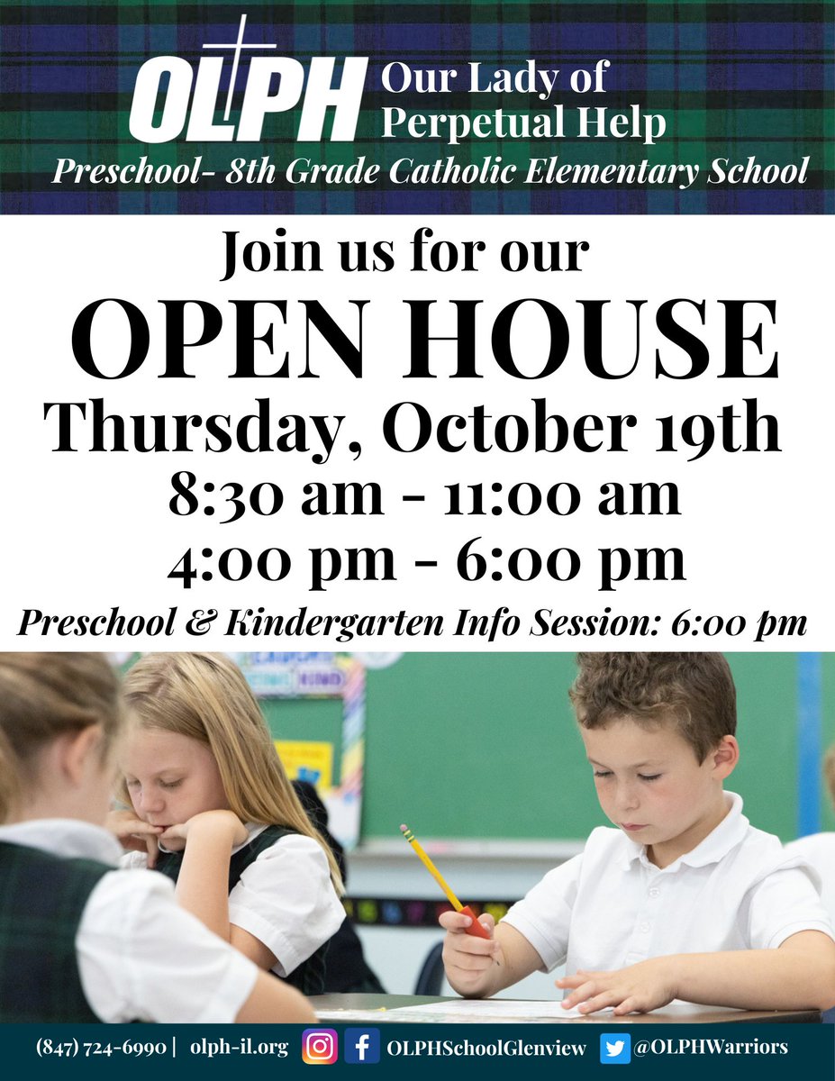 OLPHWarriors's tweet photo. ⭐️⭐️THIS THURS!! Please spread the word to family, friends and neighbors that our OPEN HOUSE will be on Thurs, Oct 19 from 8:30 - 11:00 am and 4:00 pm - 6:00 pm. There will also be a Preschool and Kindergarten information session at 6:00 pm. We hope to see some new faces! ⭐️⭐️ https://t.co/CeV8BvPHtc