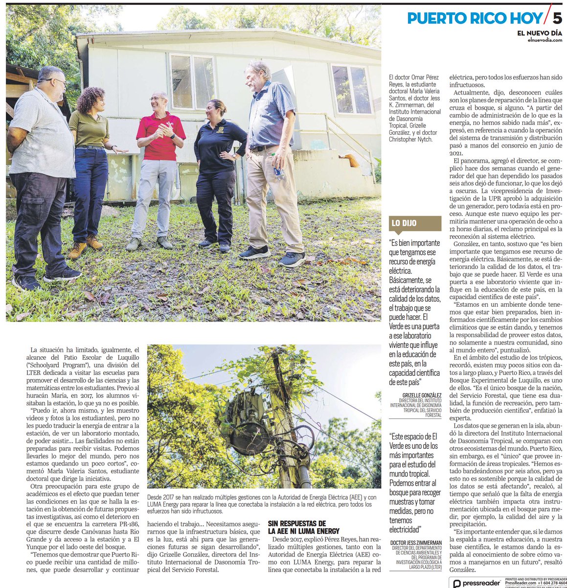 El Verde Field Station, our base of operations in Puerto Rico, has been without power since hurricane Maria, ~6 years ago! We really need @UPR_Oficial and @lumaenergypr to address this issue. Thanks to @ElNuevoDia for highlighting the problem. elnuevodia.com/noticias/local…