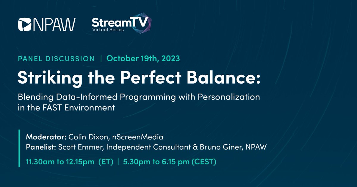 NPAW_VideoBI's tweet image. 📣Countdown is on! Our VP, Bruno Giner, joins the panel at the #StreamTV #FASTVirtual Series tomorrow! Expect industry insights, future trends, and networking 👥 Don't miss out, register➡️ hubs.li/Q025Pw0x0 #NPAW #DataDrivenDecisions #FutureOfStreaming 🚀