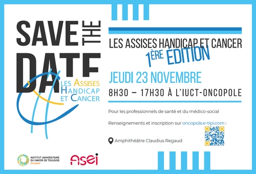 📅Les 1res Assises #Handicap et #Cancer pour les professionnels du soin et du médico-social, c'est le 23/11/23 à l'Oncopole. Avec la participation de Pascal Jacob <a href="/handidactique/">Pascal Jacob</a> Renseignements &amp; inscriptions : oncopole.e-tipi.com/resource/957/
Un programme <a href="/IUCTOncopole/">IUCT Oncopole</a> &amp; <a href="/ASEI_asso/">A.S.E.I</a>