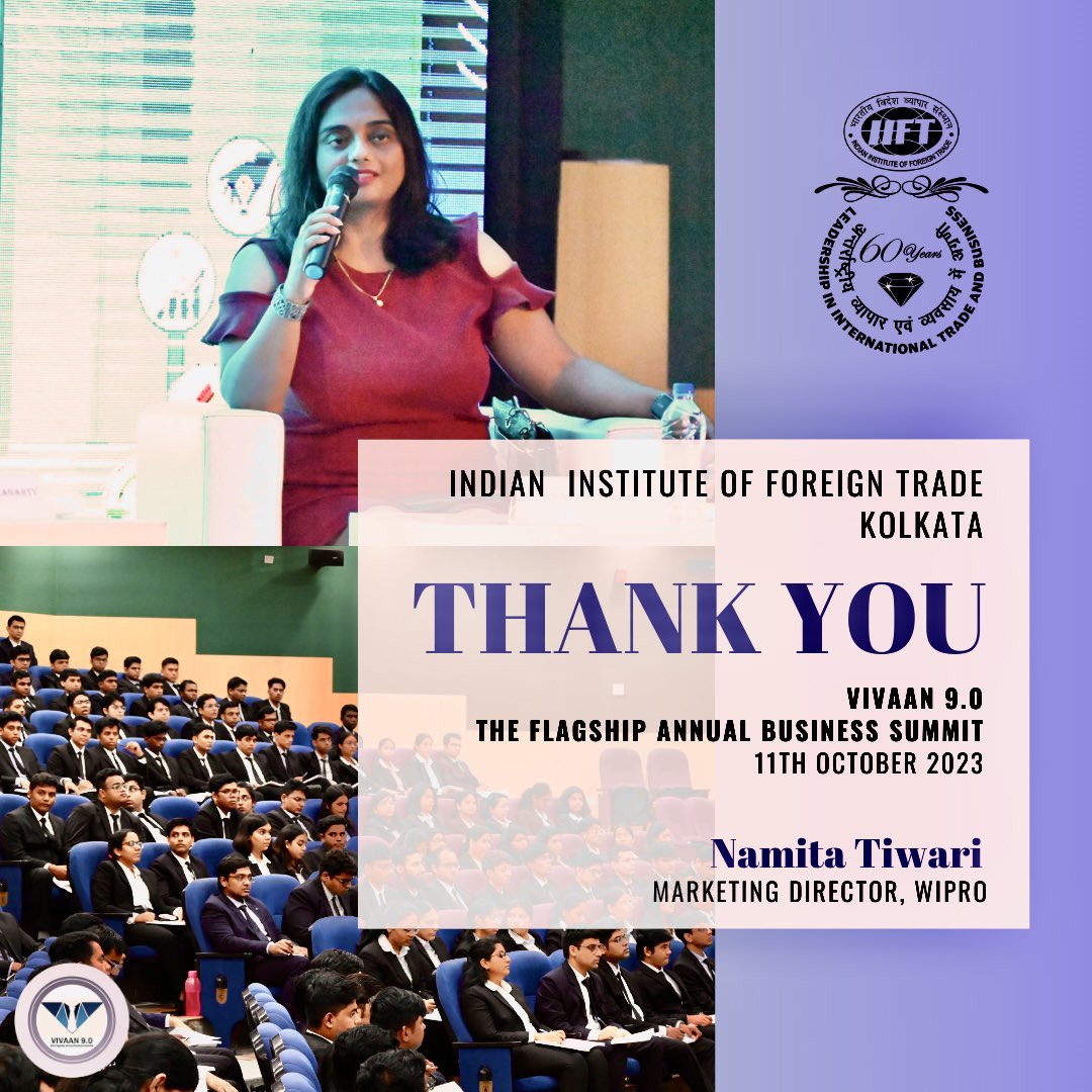 namitatiwari's tweet photo. Thank you Indian Institute of Foreign Trade || Brandwagon, The Marketing Club at IIFT Kolkata || Markinos- The Marketing Research Cell, IIFT for this invitation.
#vivaan #iift1963 #iiftkolkata #marketingsummit #namitatalks #marketingwithnamita #namitatiwari #purposeoverprofit https://t.co/o0sMIztevI