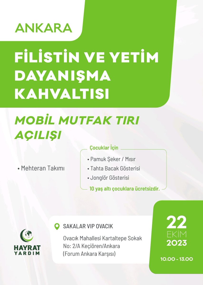 hayrayolol's tweet photo. FİLİSTİN ve YETİMLER yararına düzenleyeceğimiz Kahvaltı programına ve "MOBİL MUTFAK" tırımızın açılışına sizleri de ailecek bekliyoruz. 

📢 Bilet ücreti: 100₺
Girişte bilet alabilirsiniz. 

 🗓 22 Ekim Pazar
🕐 Saat: 10.00-13.00
📍 Ovacık Mahallesi Kartaltepe Sokak No:2/A https://t.co/qNKBl43tyw