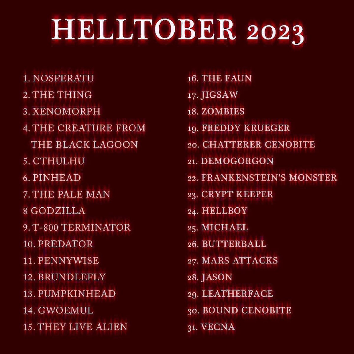 Templesmith's tweet image. Helltober day 17: Jigsaw.

I believe he’s named after the Will Smith rap song “getting jiggy with it” right?
#saw #jigsaw #helltober