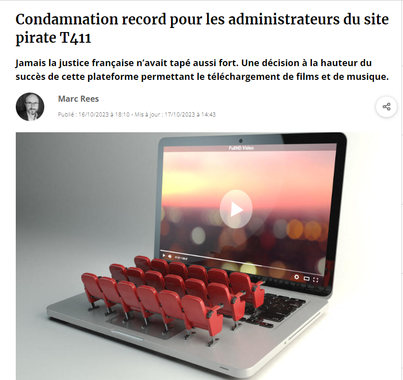 RahimDeRose's tweet photo. Les administrateurs de T411 écopent de 18 mois à 3 ans de prison ferme, de 50 000 à 150 000 euros d'amende et de 471 millions de dommages et intérêts !

La plus forte condamnation jamais prononcée en France pour un délit de contrefaçon.

Délirant ...

https://t.co/L11up18m64 https://t.co/8WzUoVz7SW