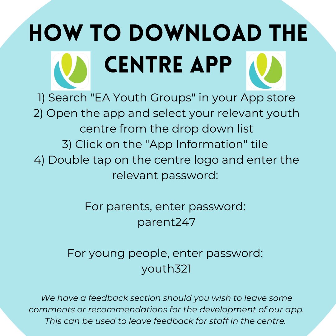 📲 Download our new youth centre app 📲 Follow the instructions in the poster to download our new app available for all youth centres across NI.